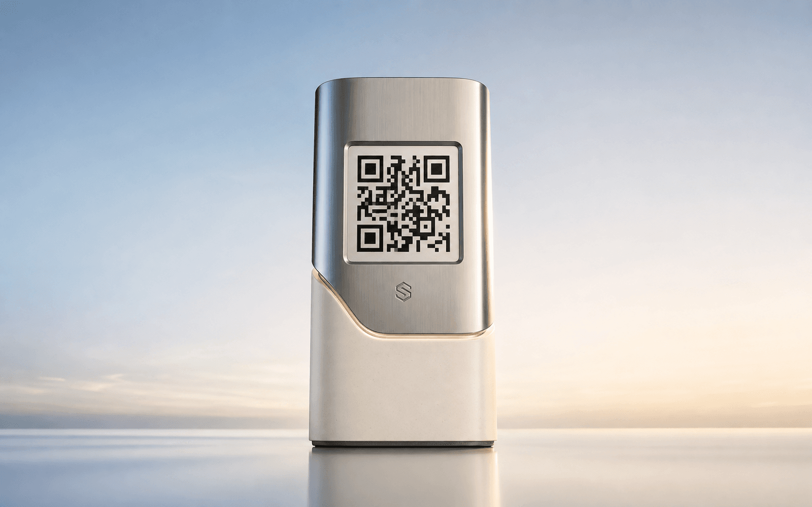 A sculptural branded QR code display