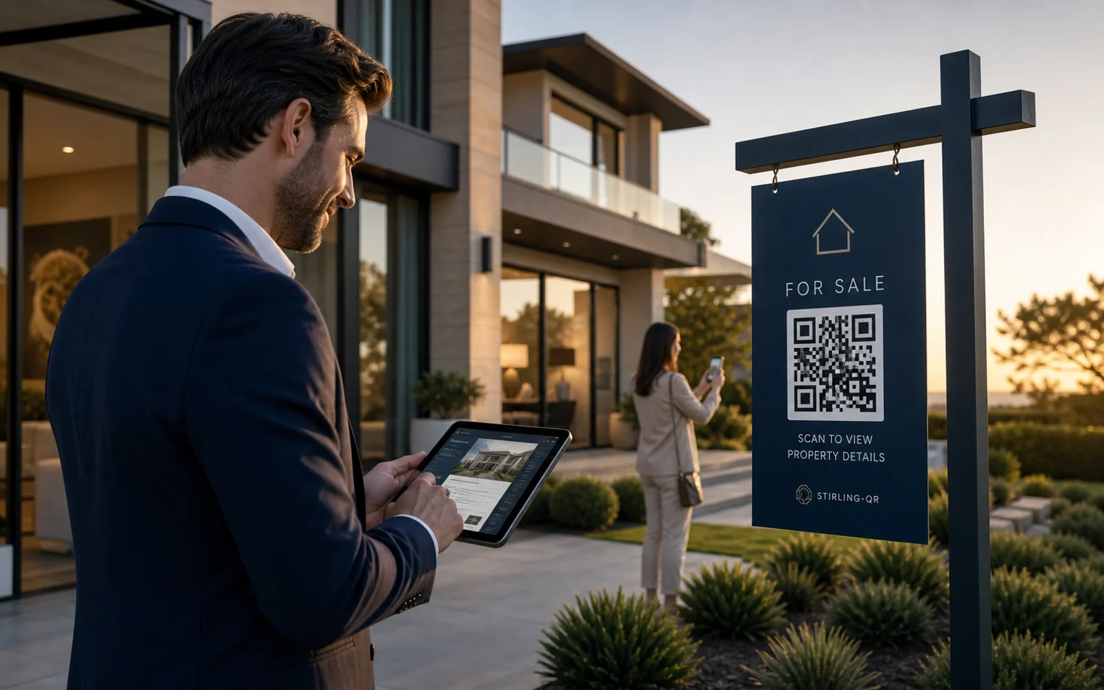 A QR code displayed at a modern property viewing